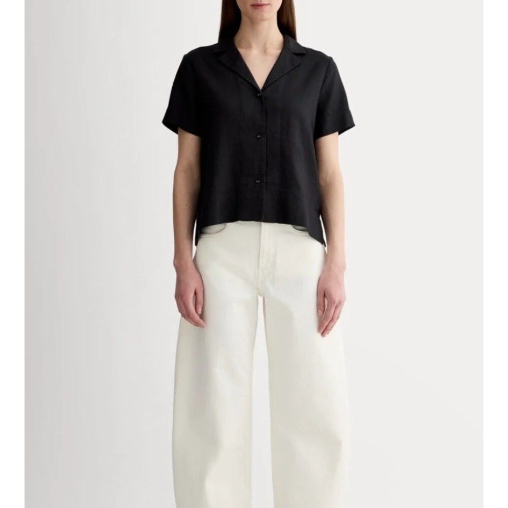 Everlane 100% Linen Short Sleeve Button Front Shirt Black Size 8